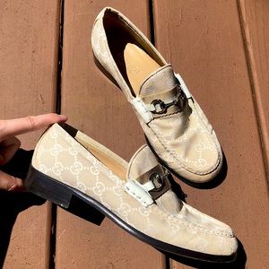 Cream & Beige Gucci GG Canvas Horsebit Loafers